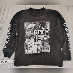Purple Brand Long Sleeve Graphic Tee Black Distressed Print Size Large NWT